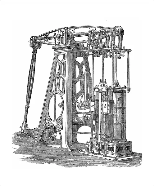 Woolsche Balanciermaschine, regular standing steam engine, a steam engine as it was used at the beginning of the Victorian era and at the beginning of the industrialisation, 1880, Germany, Historic