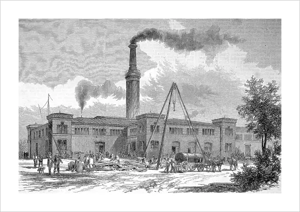 Borsig is a German engineering company, hammer mill, hammer forge or hammer mill, circa 1885, based in Berlin, Germany, Historic, digitally restored reproduction of an original 19th century artwork, exact original date unknown