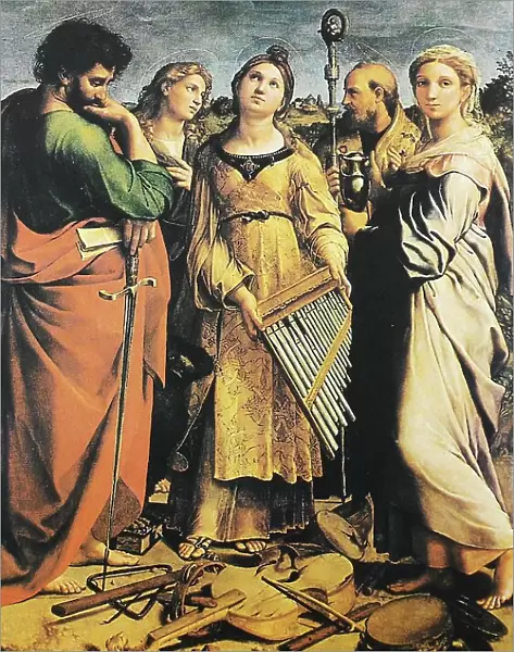Saint Cecilia, by Raffaello Sanzio da Urbino, also Raffael da Urbino, Raffaello Santi, Raffaello Sanzio, Raphael, Italian painter, Italy, digitally restored reproduction of a work of art (public domain) from c. 1500
