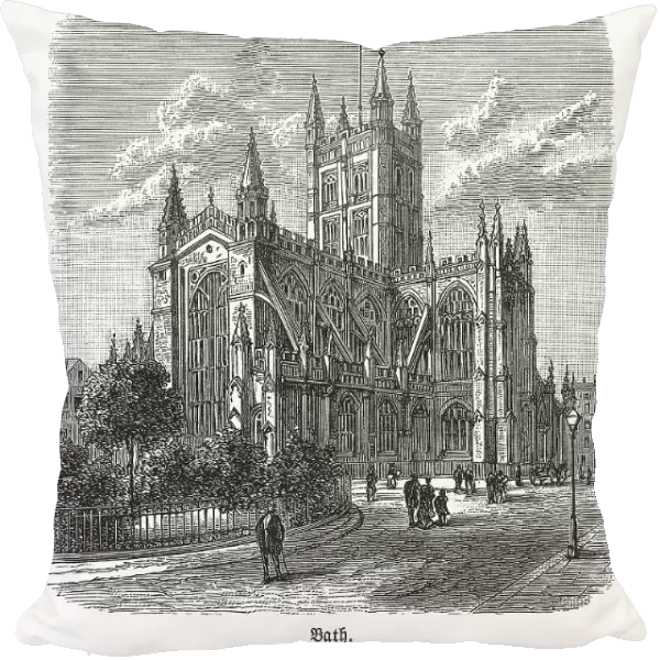 Historical view of the Bath Abbey, England, woodcut, published 1893