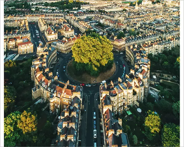an aerial view of houses in Bath, UK - stock photo