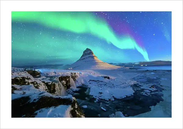 Northern lights at Mount Kirkjufell, Iceland