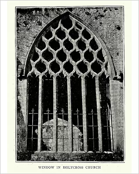 Ancient church window in Holy Cross Abbey, County Tipperary Ireland, 1890s, 19th Century