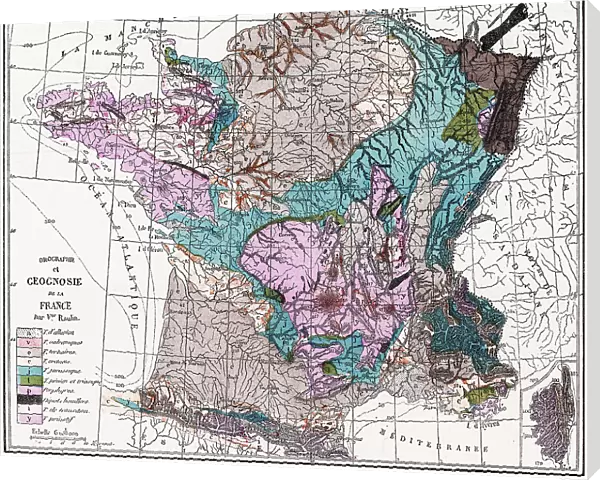 Old engraved illustration of France geological map