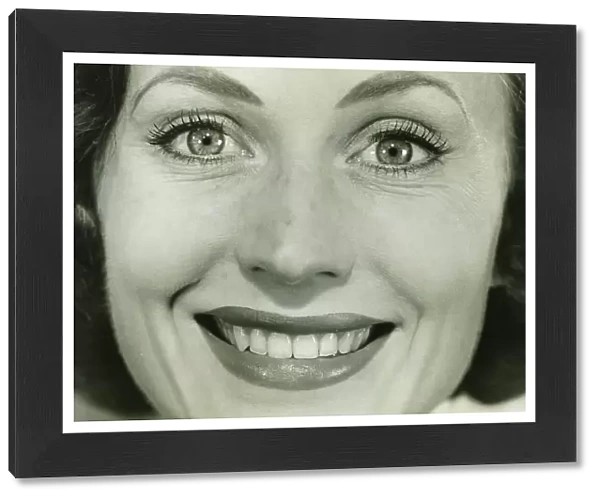 Smiling woman, (B&W), close-up, portrait