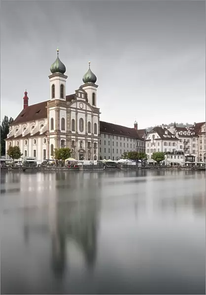 Long exposure of the Jesuit Church with reflection, Lucerne, Switzerland