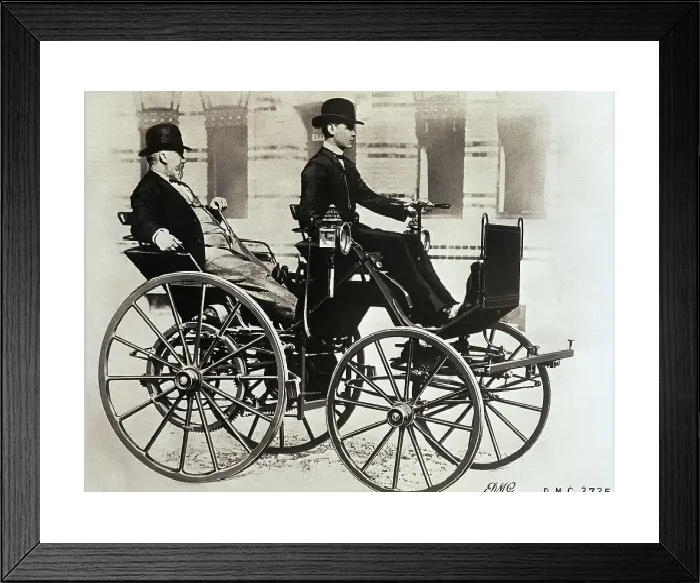 Framed Print : Gottlieb Daimler Riding in First Automobile Print 1885 Framed Print : Gottlieb Daimler Riding in First Automobile Print 1885