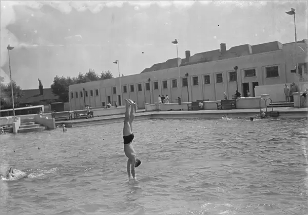 Diving at a swimming pool in Gravesend, Kent. 1939