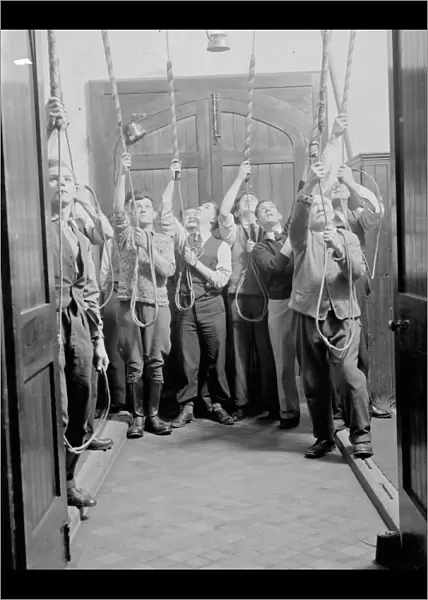 Bell - ringers practice at Eynsford church, Kent. 1936