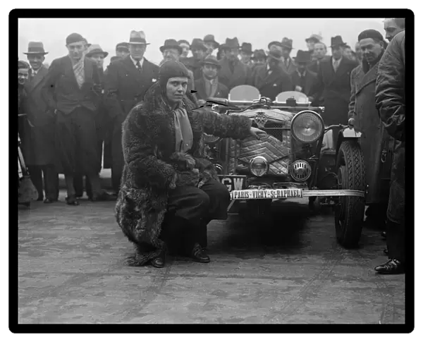 British women competitors leave Paris at start of French motor rally. Miss Jackie Astbury