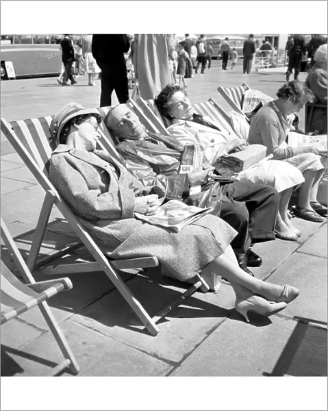 Brighton Elderly people asleep in deckchairs on the front at Brighton 6 August 1961