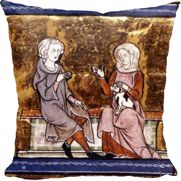 King Arthur and Guinevere sit and talk. Early 14th century. Guinevere was the Queen