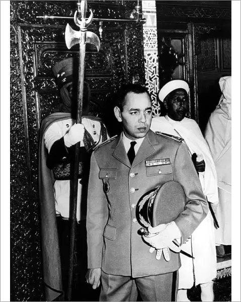 Crown Prince Moulay Hassan leaving the throne room in the Royal Palace at Rabat, Capital of Morocco