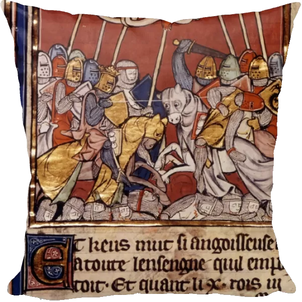King Arthur on the horse of one of the rebels who claimed the throne