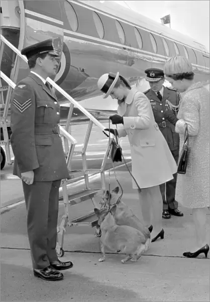 Queen Elizabeth II and her daughter Princess Anne at Heathrow Airport with their