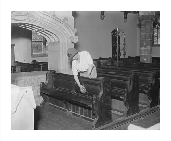 Scene of the Royal christening Cleaning the Royal pew in Goldsborough Church 17