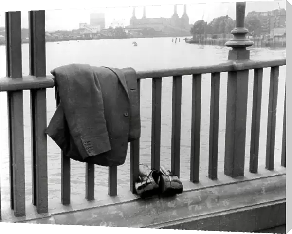 The tidy end of Mr X... A jacket and shoes - on Vauxhall Bridge