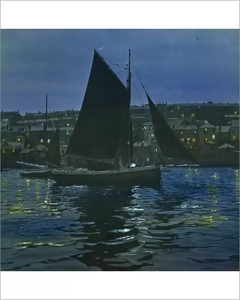 Falmouth waterfront from the harbour, Cornwall. Around 1925