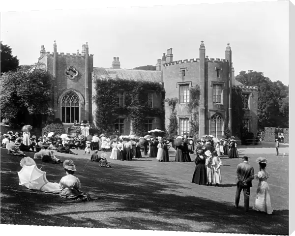 Public event at Prideaux Place, Padstow, Cornwall. Possibly 1899