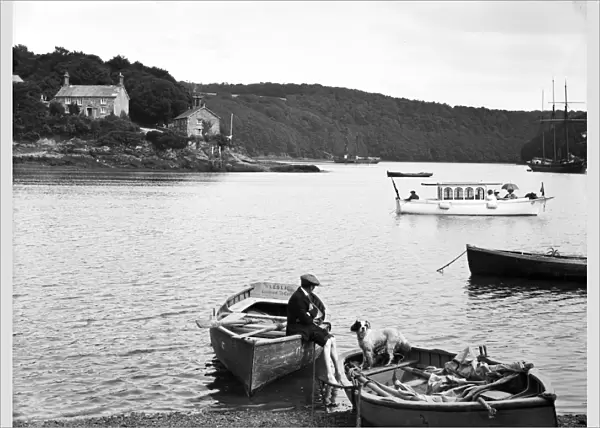 Malpas Ferry looking towards Ferryside Cottage and the Ferry House on the St Michael Penkivel side, Cornwall. 1912