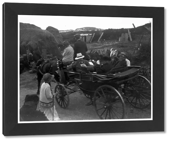Horse drawn carriage with passengers, Cornwall. Possibly 1920s