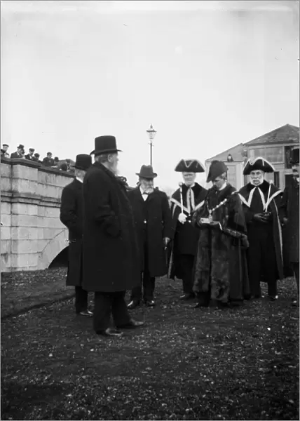 The Truro town Mayor and others at the opening of Worths Quay, Truro, Cornwall. Possibly 1905