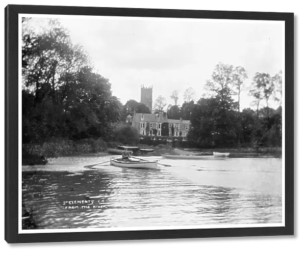 St Clement Vicarage and church tower from the river, Cornwall. Early 1900s
