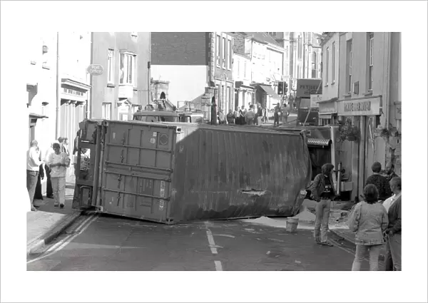 Lorry crash, Lostwithiel, Cornwall. September 1990
