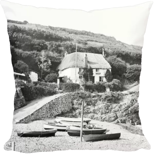 View from the beach to The Cottage, Porthoustock, St Keverne, Cornwall. 1908