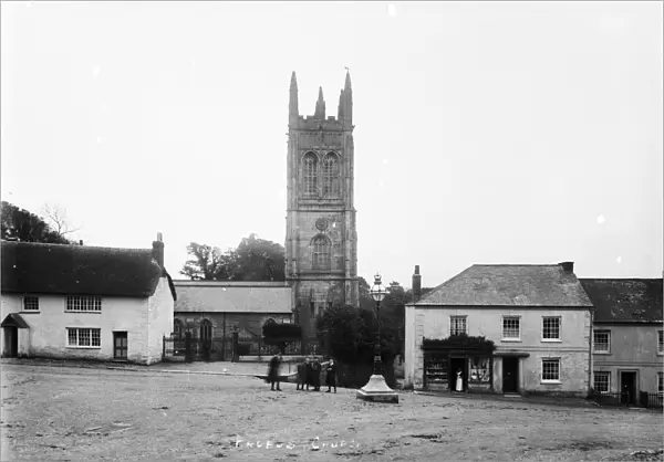 The Square looking towards the Church of St Probus and St Grace, Probus, Cornwall. Early 1900s