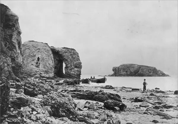 Arch Rock and Chapel Rock, Perranporth, Perranzabuloe, Cornwall. Around 1890s