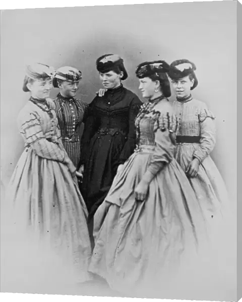 Five young ladies, Polperro, Cornwall. 1860-1870s