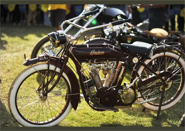 A 1915 Indian Model B motorcycle is displayed during an antique car show in Nairobi on September 26