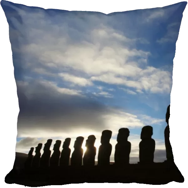 View of Moais -- stone statues of the Rapa Nui culture -- on the Ahu Tongariki site