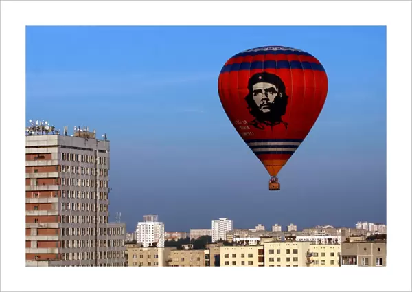 A hot-air balloon showing a portrait of Argentinian Marxist revolutionary Ernesto