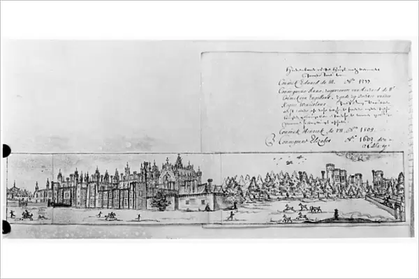 View of Hampton Court Palace (pen and ink) (b  /  w photo)