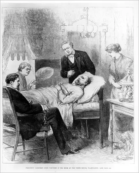 President Garfield Lying Wounded in his Room at the White House, Washington (engraving)