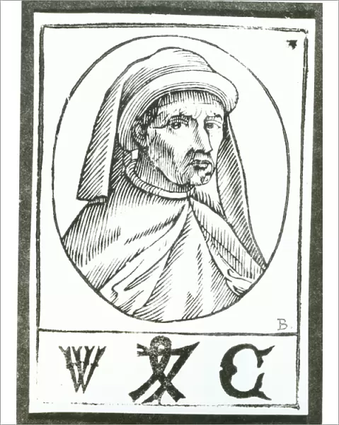 Portrait of William Caxton (c. 1422-91) and his Printers Mark (woodcut)