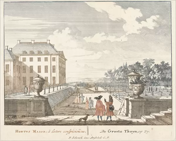 Walkers in the garden of Het Loo Palace, 1694-97 (coloured engraving)