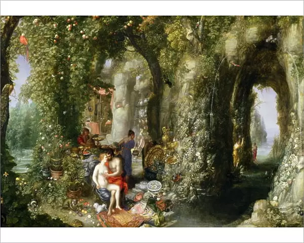 A Fantastic cave with Odysseus and Calypso (oil on canvas)