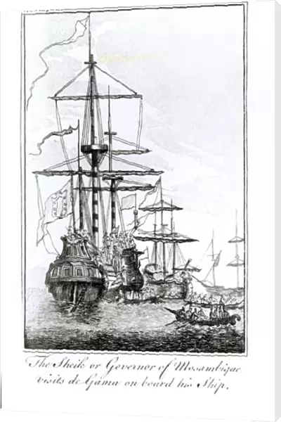 The Sheik or Governor of Mozambique Visits da Gama on Board his Ship (engraving)