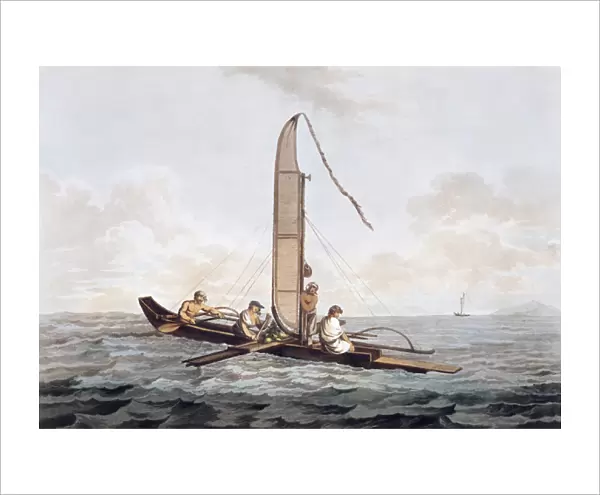 A Sailing Canoe of Otaheite, from Views in the South Seas, pub. 1792 (etching)