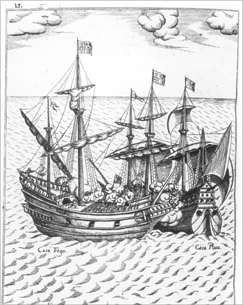 A Spanish Treasure Ship Plundered by Francis Drake (c. 1540-96) in the Pacific (engraving)