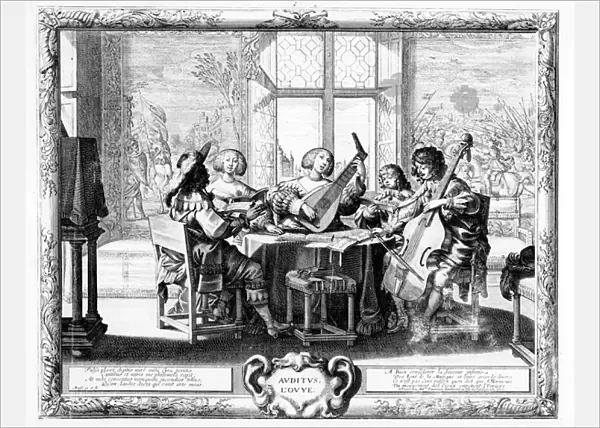 The Music Ensemble with a Lute (engraving) (b  /  w photo)