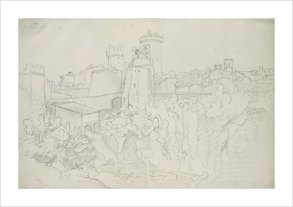 The Stonewalls and Towers of Nepi, 1807 (pencil on paper)