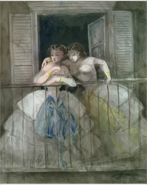 Girls on the Balcony, 1855-60 (w  /  c on paper)