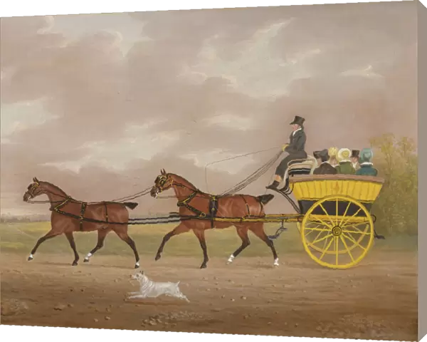 A Gentleman driving Tandem to a Jaunting Car (oil on canvas)