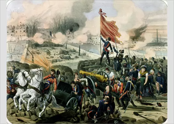 Attack at Pont de Neuilly and Courbevoie, 2nd April 1871 (litho)