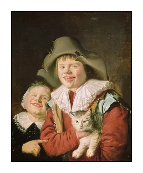 Children Playing with a Cat (oil on canvas)