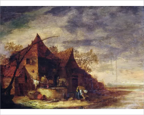 Woman in Front of a Cottage (oil on canvas)